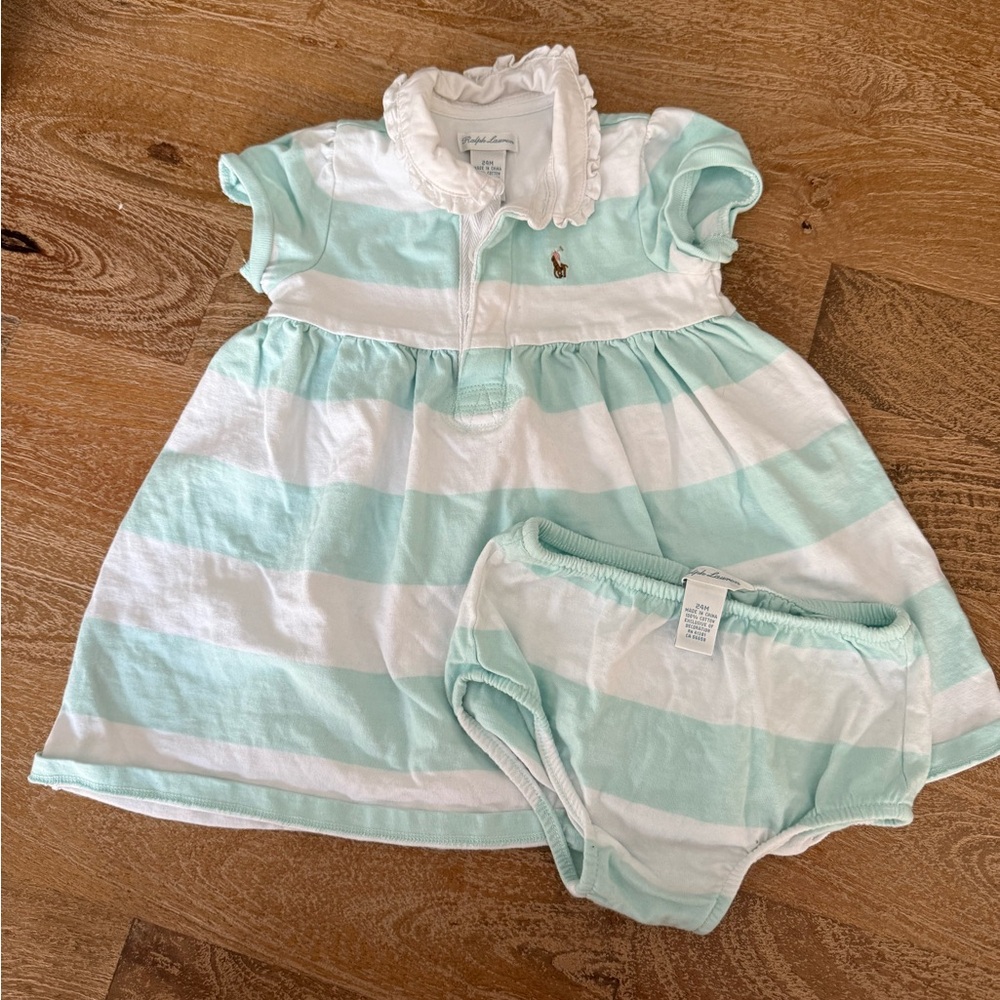 Ralph Lauren Mint and White Striped Kids Dress